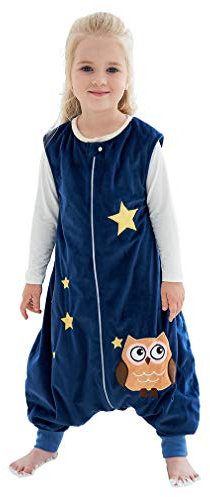 COOKY.D Unisex Ärmelloser Babyschlafsack mit Beinen und Reißverschluss Niedliche tragbare Schlafdecke für Neugeborene Dunkelblau Eule,3-5 Jahre