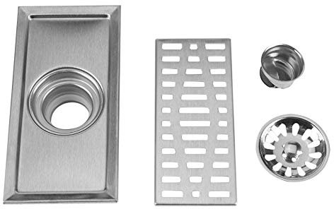 Desagüe de Ducha Rectangular de 20x10 cm con Rejilla Protectora extraíble, desagüe de Ducha de Acero Inoxidable, desagüe de Ducha de Piso con colador para el Cabello, Rejilla desechos Cocina