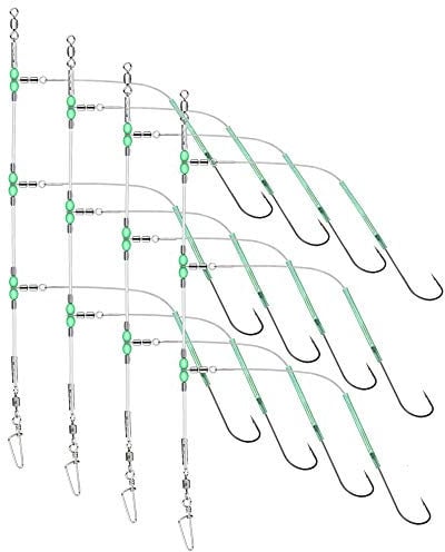 Rodeel 4 PCS Sea Fishing Rigs Flapper Rig Three Hook Positions(50 CM Gap) with 2/0 Hooks