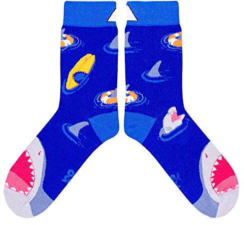 cup of sox Herren Damen Lustige Socken mit Haifisch Motiv, Gemusterte Bunte Geschenk Socken aus hochwertige Baumwolle, 41-44