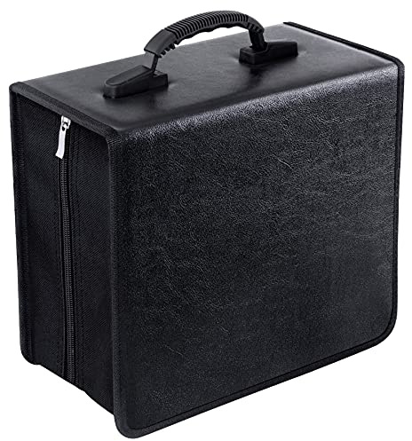 Bivisen CD-Hülle, 400 Kapazität, DVD-Hülle, CD-Brieftaschen, schützende CD-Aufbewahrung, Organizer, Halter, Booklet, Album, Box, Ordner (schwarzes Leder)