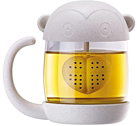 Winkee - Tee Becher mit integriertem Tee-Ei in Affenform- Teesieb - Cute Tea Cup Monkey - Teetasse mit Deckel - Teeglas - Geschenk für Geburtstag, Einschulung, Weihnachten, Valentinstag