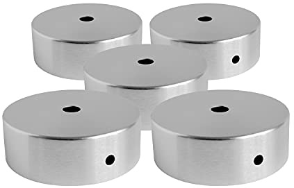 AMARCORDS - 5 Baldachin rosetten aus Metall, Farbe SILBER, Lampengehäuse komplett mit Kabelklemmenzubehör, Schrauben und Deckenhalterung. Durchmesser 77 mm, Höhe 26 mm