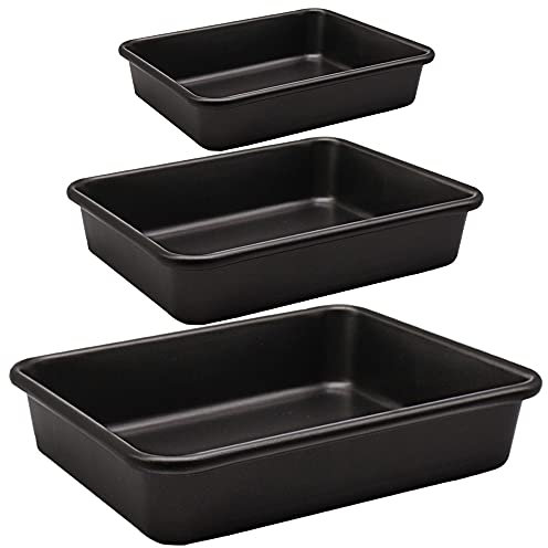 Set di 3 teglie per arrosti, antiaderenti, rettangolari per forno, rivestimento non tossico e qualità durevole (nero)