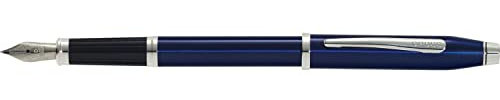 Cross Century II Füllfederhalter (M-Feder aus Edelstahl, Schreibfarbe schwarz, inkl. Premium Geschenkverpackung) durchscheinender blauer Lack mit chromplattierten Beschlägen
