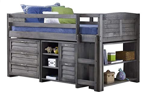 3ft single Grey wood, pine mid sleeper bed frame,storage,chest drawers,shelf. Captains mid height bunk bed frame (Right Hand Side Ladder, Mid Sleeper only)