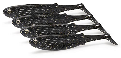 NØMIS Gummifische Charlie Coal | Gummifisch Set 4er x 12 cm | Angelzubehör | Gummifische Set Hecht Zander Dorsch u. Norwegen Angeln | Angelköder | Gummiköder | Hecht Köder | Gummifisch Hecht | schwarz