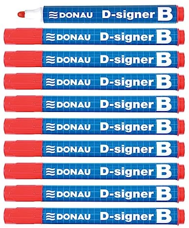 DONAU D-Signer B Tafel-Marker Whiteboard-Marker Boardmarker / 10 Stück/Rot/Rundspitze 2-4 mm/Trocknungsbeständig - bis zu 72 Stunden ohne Kappe/Nicht Toxische Tinte
