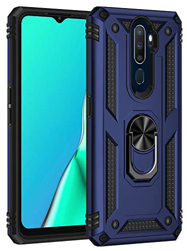 Max Power Digital Funda para móvil OPPO A9 2020/A5 2020 con Anillo Giratorio 360 Metálico Imán Carcasa Magnética Rígida Antigolpes Resistente Soporte Bumper Case (OPPO A9 2020/A5 2020, Azul)