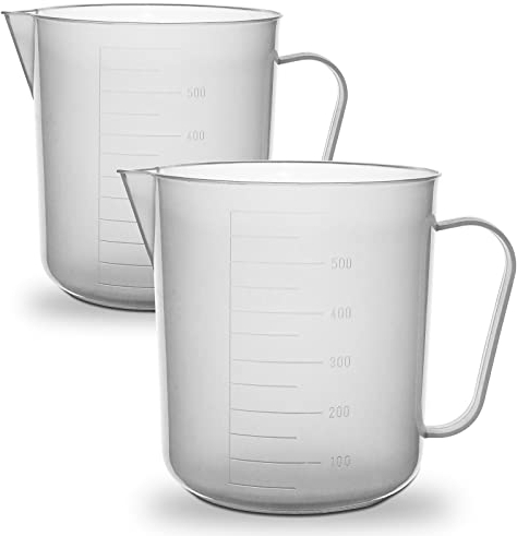 Twin Pack - RE-GEN 500ml Clear Plastic Graduated Container Beaker Measuring Jugs – Ideal for Home, Kitchen, DIY, Laboratory, DIY, Arts & Crafts
