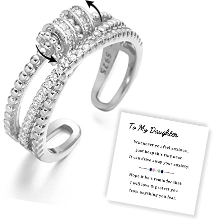 INERRWIX Zappelring mit Aufschrift To My Daughter, Angst-Meditationsring für Frauen und Mädchen, Ring mit Perlen, drehbarer Ring, Figet, Angst, Schmuck, Geschenk für Tochter, Stieftochter,