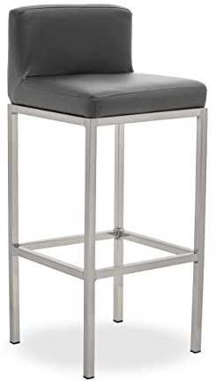 Premier Housewares Dark Grey And Chrome Finish Bar Chair, Dark Grey PU Upholstery, Metallic Base, Contemporary Style Bar Chair, Versatile, W35 x D35 x H84cm