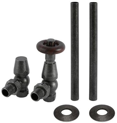 Milano Windsor Pewter Angled Radiator Heated Towel Rail Thermostatic Lockshield Valve Pipe Connector