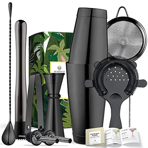Homestia 12-teiliges Boston Cocktail-Shaker-Set, Mixology Barkeeper-Set, Schwarz