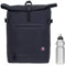 Elephant Rucksack Daypack Herren Damen AllDay A4 Large Laptop Tasche Geheimfach Freizeitrucksack Kurierrucksack Fahrrad Roll-Top Bag 12962 + Flasche (Black (Schwarz-Grau))