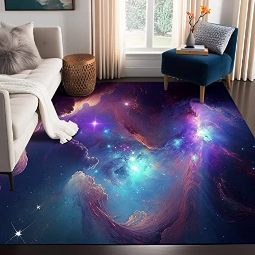 Galaxy-Teppich, 1,5 x 2,1 m für Schlafzimmer, Wohnzimmer, Mädchen, Kinder, Jungen - Nebel, Wirbel, Überwurf - Violett, Blau