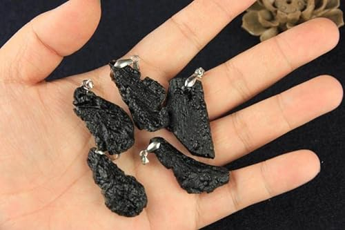 Natürliches Mineral Meteorit Tektit Moldavit Unregelmäßiger Anhänger Schwarzer Quarzstein DIY Halsketten-Charme Hip-Hop-Mann-Kragenschmuck,SBuTTON774w