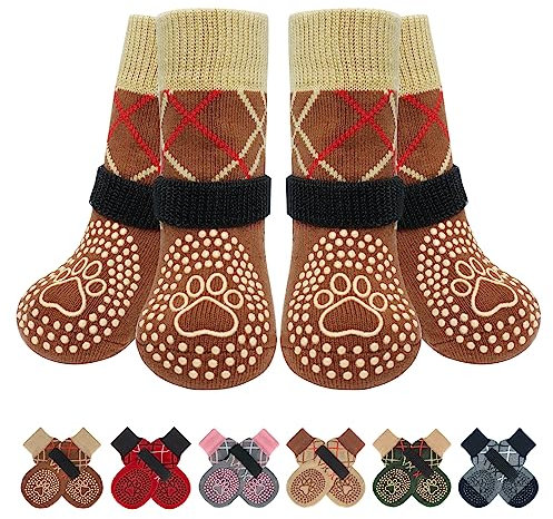 BEAUTYZOO Hundesocken Anti Rutsch, Doppelseitige Hundesocken Leckschutz mit Klettverschluss Riemen für Innenbereich Pfotenschutz für Hunde, Schuhe für Kleine, Mittlere und Große Hunde, 6er-Set