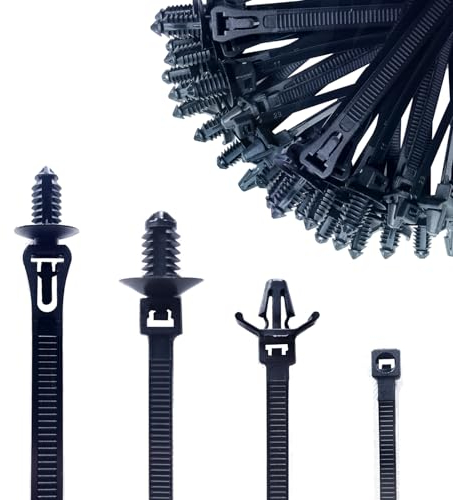 Biqing 120PCS Cable Ties Black,Universal Nylon Push Mount Cable Zip Ties Heavy Duty Nylon Push Mount Self Locking 4 Universal Sizes for Indoor Wire Tying Construction Auto