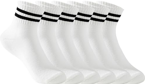 Womens Striped Crew Socks Cushioned Cotton Retro Gym Socks White Size 6-9