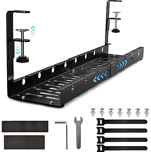HoaaiGo Bandeja de Gestión de Cables para Debajo del Escritorio, Bandeja de Cables con Abrazadera, Bandeja Cables Escritorio, Organizador Cables Mesa sin Taladro para Oficina en Casa