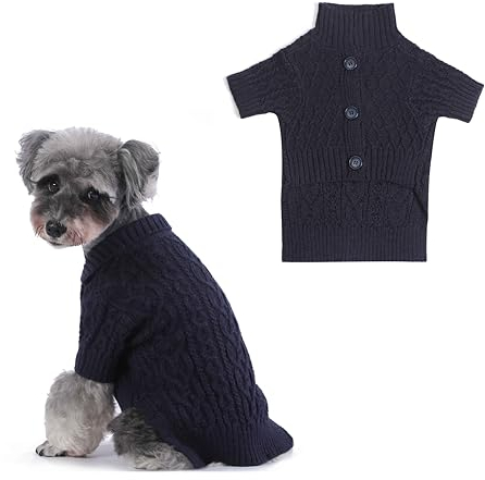 Crochetist Hundepullover mit Revers, gestrickt, Wintermantel, klassisch, Größe S (Marineblau, S)
