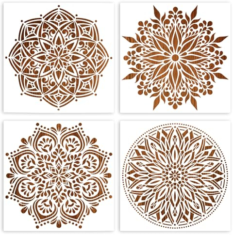 MWOOT 4 Piezas Plantillas para Pintura Mandala, Reutilizable Grande Painting Stencil Transfer para Muebles, Plantilla de Dibujo DIY Paredes Piedras Madera Tela Azulejos Manualidades Pintar Decoración