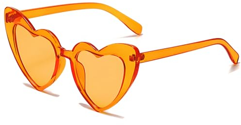 JCTAIFOO Liebe Herz geformte Sonnenbrille für Damen Vintage Cat Eye Retro Nette Mod Stil Hippie Party Brille Orange