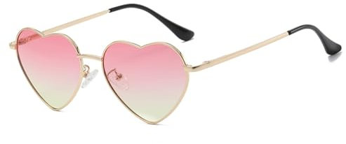 WDZAYXC Polarisierte Herz geformte Sonnenbrille für Damen Vintage Metallrahmen Nette Gläser für Party und Festival(Gold/Rosa Gelb)