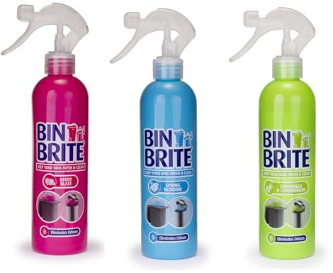 Pack of 3 - Bin Odour Neutraliser Spray - Berry Blast - Spring Blossom - Citronella & Lemongrass | Fresh & Clean Solution for Smelly Bins by Bin Brite