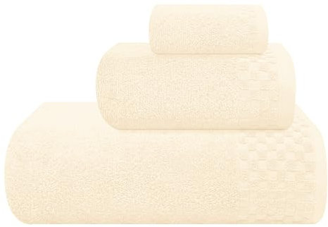 MyOwn Ultra-weiches 3er-Pack Baumwollhandtuch-Set, enthält a übergroße Badetücher 70 x 140 cm, a Handtücher 40 x 60 cm und 2 Waschküchen 30 x 30 cm, elfenbeinfarben
