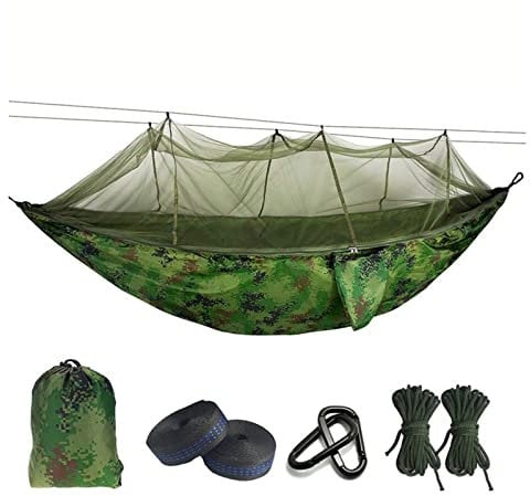 QTANZIQI Camouflage Ultraleichte Camping-Hängematte mit eingebautem Moskitonetz