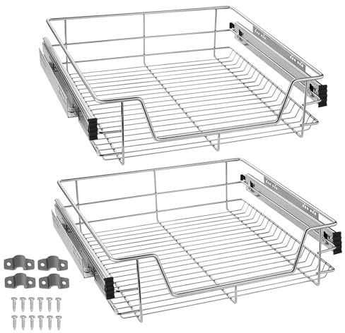 JNGLGO 2x Teleskopschublade Küchenschublade für 60 cm Schrank Küchenschrank Korbauszug Vollauszug 20kg Belastbar Schrankauszug
