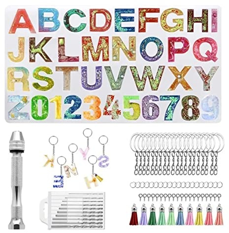 Tissting Alphabet Silikonharz Gießformen Kit, Buchstaben Zahlen Silikonformen für Resin, DIY Spiegel Resin Figur Schlüsselanhänger Machen Set für Schmuck, Ohrring, Anhänger