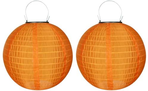 Lampions Solar Außen,Himmel 2 Stücke Solar LED Laterne Wasserdicht Nylon Hängende Gartenlaterne 25cm Solar Beleuchtung für Garten, Hof, Terrasse, Hochzeit, Halloween Fest Deko (oranje)