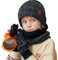 Wintermütze Kinder Schal Handschuhe 3PCs Fleece Gefüttert Beanie Strickmützen Warmem Mütze, Schal & Touchscree Handschuhe-Sets Verdicken Fleece Thermisch für Jungen Mädchen, Schwarz, 4-10 Jahre