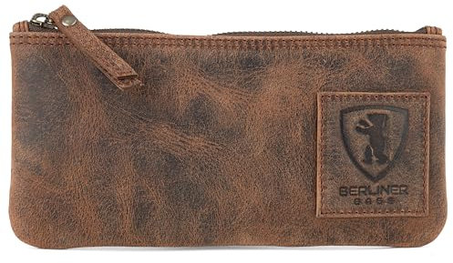 Berliner Bags Vintage Federmäppchen Etui aus Leder mit YKK Reißverschluss, Federmappe für Stifte - Braun