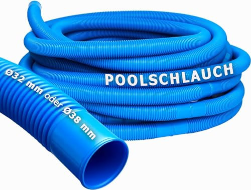 VIALIA Poolschlauch 15m x 32mm, flexibler Ersatzschlauch für Poolpumpe, Filtersystem und Heizung, individuelle Längenanpassung, robustes Polyethylen, Blau