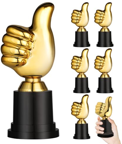 GeeRic Mini-Trophäen, goldfarben, aus Kunststoff mit Sockel, Pokal, Gewinnermedaillen für Party-Dekoration, Wettbewerb, Sport, Aktivität, Schulpreis, Partygeschenke, 6 Stück