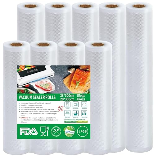 Votoko 9 Rouleaux Sac Sous Vide Alimentaire, 28cmx15m + 20cmx 12m, Sans BPA