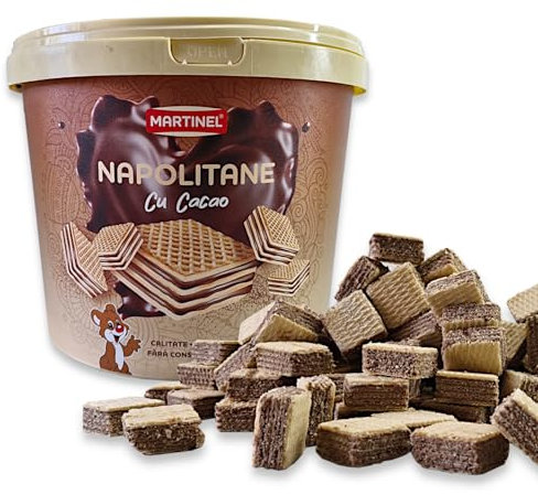 Feine Neapolitaner Waffeln mit Kakaocreme 900g im Waffel-Eimer in bester Qualität, besonders Knusprig mit extra viel Cremefüllung