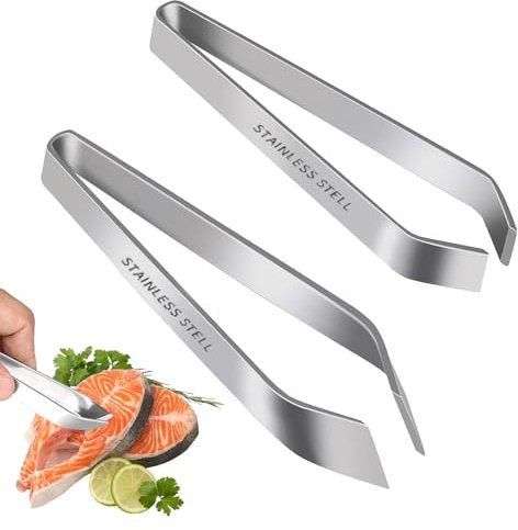 2PCS Fish Tweezers Stainless Steel Fish Bone Tweezers 2 Styles Pin Bone Fish Tweezers Flat and Slant Pliers Fish Bone Remover Tweezers for Plucking Poultry Feathers Removing Fish Bones Scales