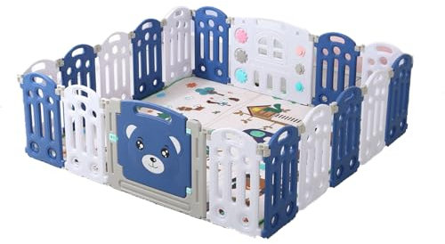 Nine point nine Laufstall Baby, Großer Laufgitter Baby mit Matratze, Laufstall Baby Faltbar Draußen Drinnen, Kinderaktivitätszentrum Spielhof Spielplatzpark Kinder mit Antikollisionsschaum (16+2)