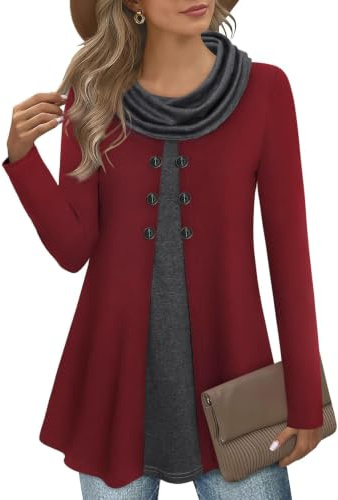 GUUKA Women Casual Long Sleeve 2 in 1 Jumpers Ladies Cowl Neck Fall Pullover Winter Tunic Tops