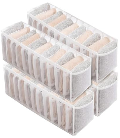 4 Pcs Wardrobe Storage Organiser, 11 Compartments Clothing Organizer, Can Store T-Shirts, Socks, Underwear Storage Box (White)