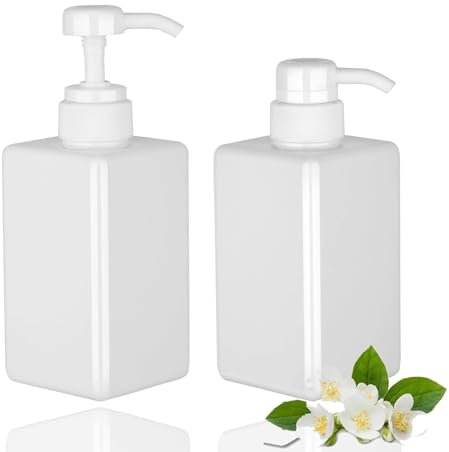 500ml White Soap Dispenser for Bathroom 20.3cm*6cm Refillable Handwash Dispenser Bottle, Square Matte Hand Dispenser, for Bathroom Countertop Kitchen Laundry Room