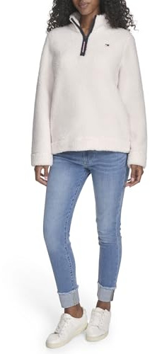 Tommy Hilfiger Adaptive Damen 1/4 Zip Mockneck Sherpa Soft Pullover Pullover (1er Pack)
