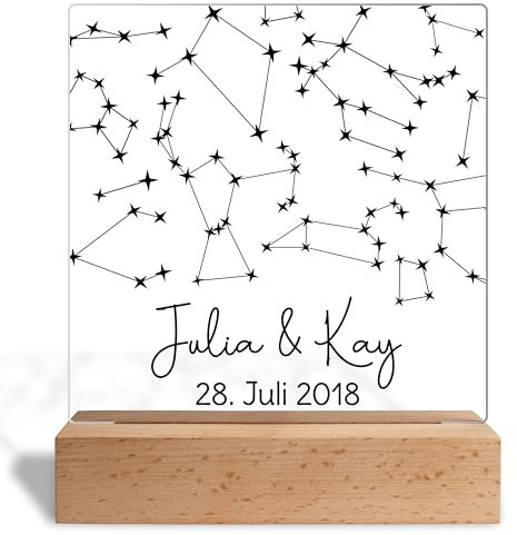 True Statements Personalisiertes Glasbild Sternenhimmel mit Wunschtext - Acrylglas inkl. Holzaufsteller - 15x18 cm - Geschenk zum Jahrestag, Valentinstag oder Geburtstag