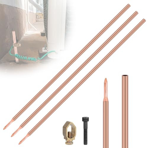 EFUTURETIME 3 x Barra di Terra 1m, Dispersore di Terracon Ø14,2 in Acciaio al Carbonio con Rivestimento in Rame Elettrolitico da 0,2 mm con Morsetto e Bullone Protettivo (Totale 3 m)