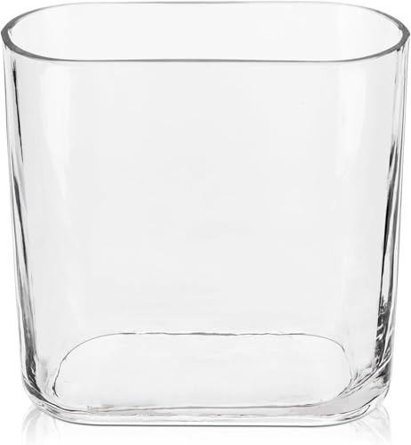 Vase rectangulaire en verre transparent pour fleurs, décoration moderne pour salon, table à manger, mariage, maison, fête de mariage, centre de table (18 cm)